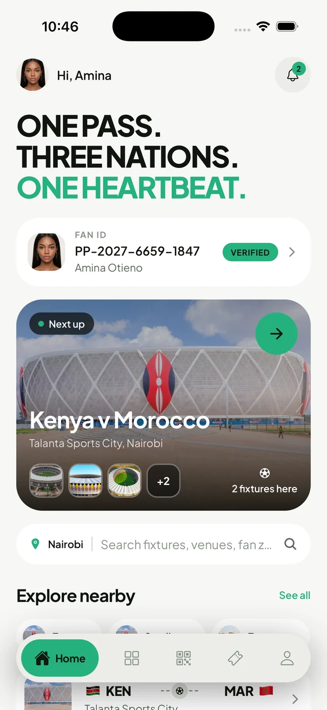 The Pamoja Pass home screen